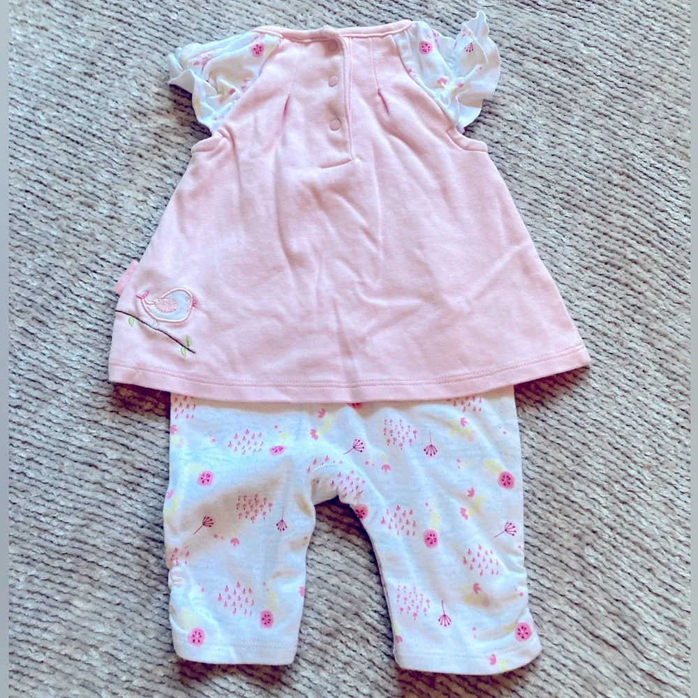 Le Top Bébé Pink Bird Embroidered One Piece Outfit Romper‎ 3M